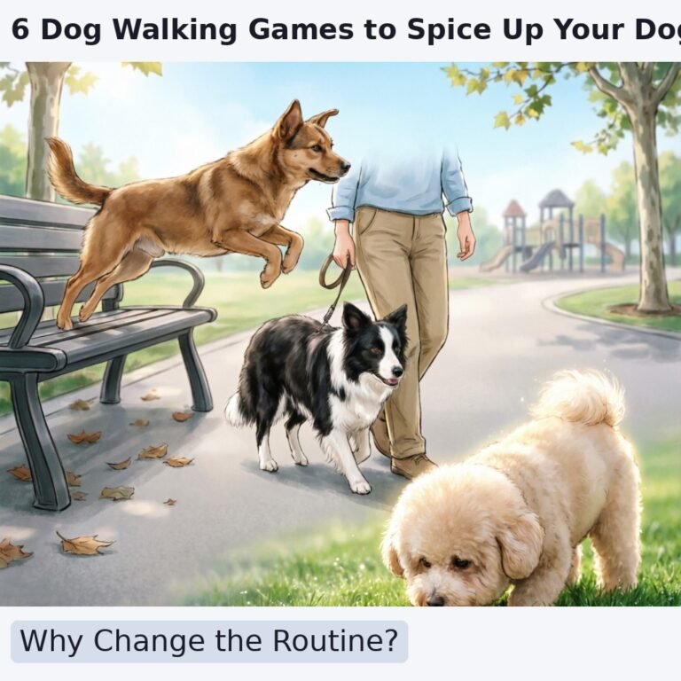 A montage-style illustration showing a dog alongside a city bench (urban agility)