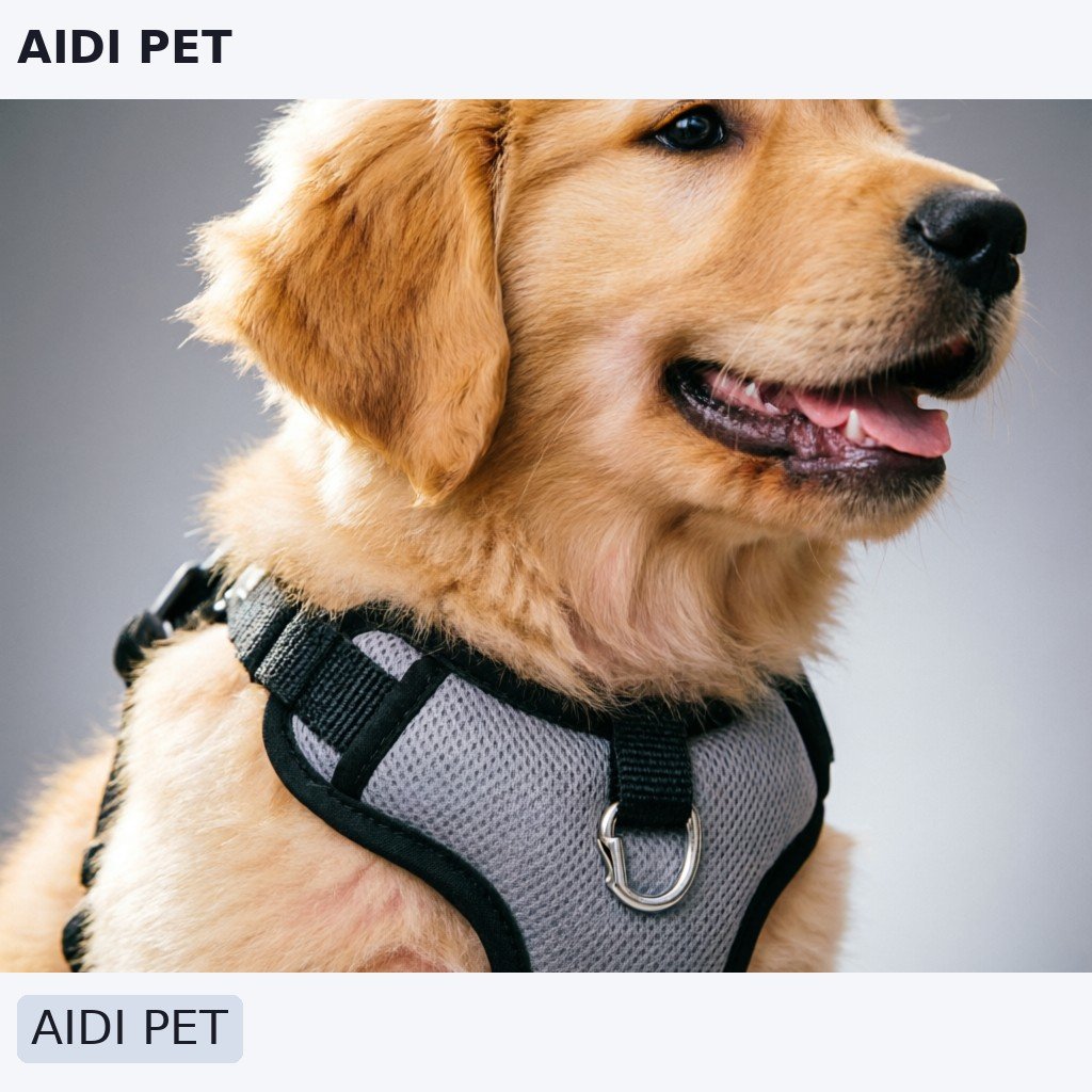 Close-up of a Labrador puppy's neck and chest area with a harness properly fitted