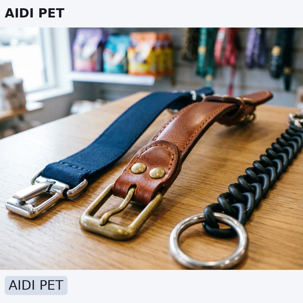 An inline image showing a close-up of various dog collar materials and closures (nylon