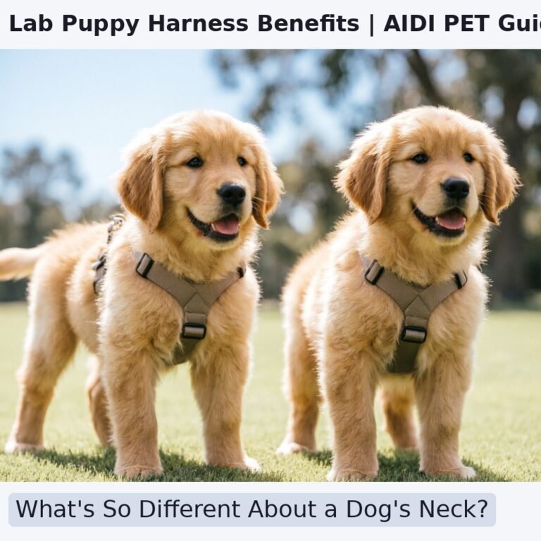 A side-by-side comparison of a Labrador puppy wearing a back-attaching harness vs a front-attaching harness